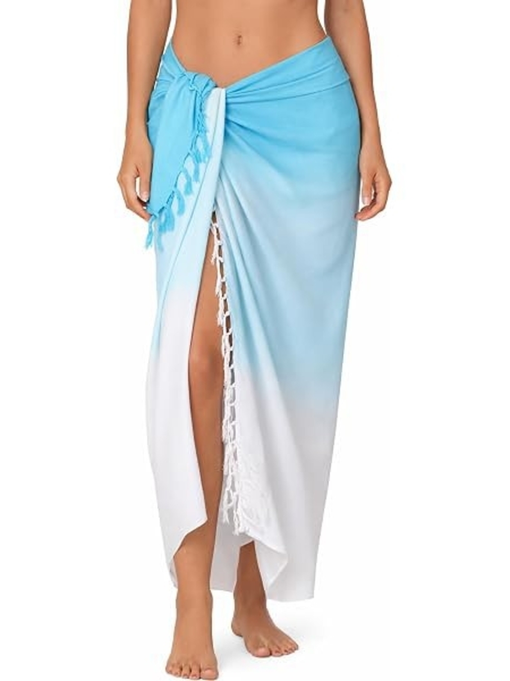 Light Blue to White Ombre Beach Vacation Travel Sarong Wrap